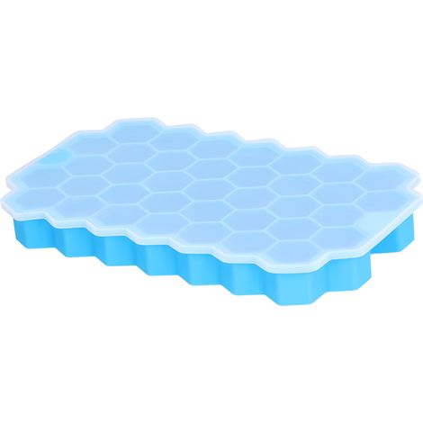 Bac à glaçons alvéolé à 37 compartiments avec couvercle en silicone alimentaire, bleu pour bar et maison (1/5)