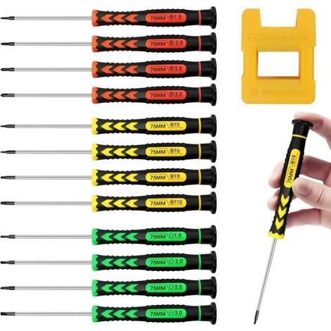 Kit de 12 tournevis de précision magnétiques pour réparation de lunettes, montres, iPhone et ordinateurs – embouts acier inoxydable (1/4)