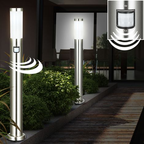 Set di 2 luci da esterno lampade da terra in acciaio inossidabile rilevatore di movimento per porta di casa IP44 illuminazione da giardino
