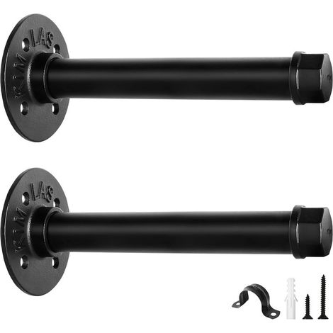 Set mit 2 rohrförmigen Wandregalhalterungen, Regalträger, Tragkraft 50 kg, Wandregalhalterung, Kleiderständer, robuste schwarze Regalhalterung 15 cm (1/5)