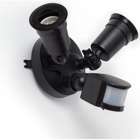 Sensor de Movimiento PIR Crepuscular 180º de Pared Exterior IP44 para Dos Bombillas E27 Casquillo Gordo Negro (1/5)