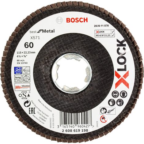 Bosch Professional 2608619198 Disco Lamellare Bombato, per Metallo, X-Lock, X571, Ø115 mm, Grana K60 (1/3)