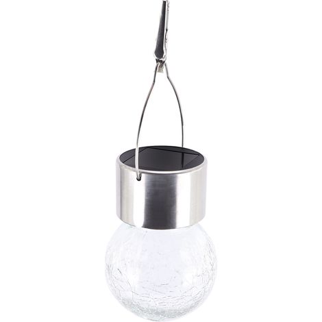 Lampe solaire suspendue ronde chromée effet verre craquelé DEL 0,01 W APLE Struhm (1/3)