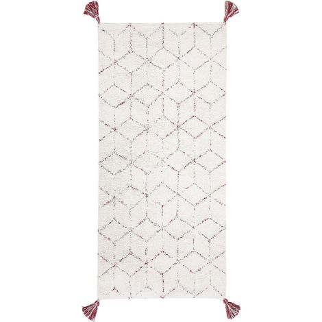 Tapis Rectangulaire Blanc en Coton Poil Long pour Chambre ou Salon Bohème 80 x 150 cm Beliani