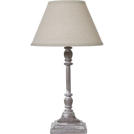 Antia Stem Flower Table Lamp with Linen Shade - Wood - L9 x W9 x H29 cm - White