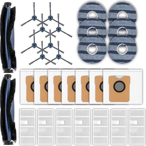 (30 pièces) C20 Omni Kit d'accessoires de rechange pour aspirateur robot Eufy C20 Omni, 2 brosses rotatives, 8 brosses latérales, 7 filtres HEPA, 7 sacs à poussière, 6 serpillères, accessoires (1/5)