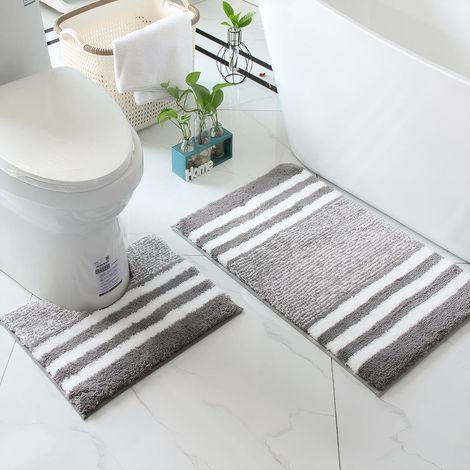 Lot de 2 Tapis Salle de Bain, Tapis de Bain et Tapis Contour WC de Luxe en Microfibre Super Doux, Tapis Contour WC en Forme de U, Tapis de Douche Absorbant pour Salle de Bain, Gris Foncé (1/5)