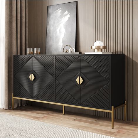 Buffet noir - buffet 162 cm avec 4 portes et pieds dorés - 162x40x80 cm (1/5)