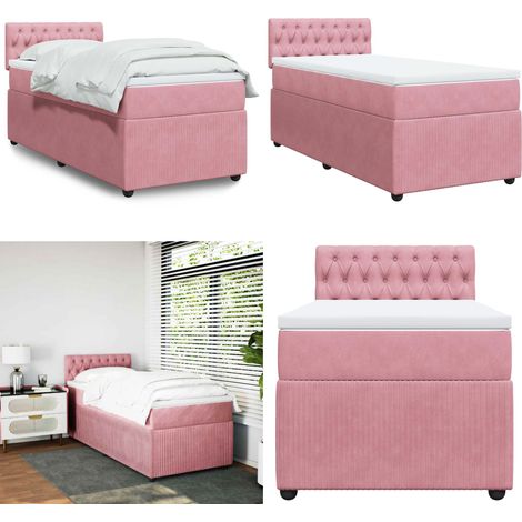 vidaXL Sommier à lattes de lit avec matelas Rose 90x190 cm Velours