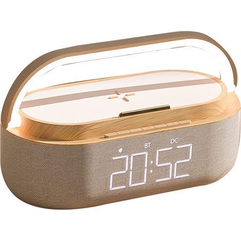 Radio-RéVeil NuméRique avec Haut-Parleur , Chargeur Sans Fil 15 W, Double Haut-Parleur Sans Fil, Alarme Sonore RéGlable