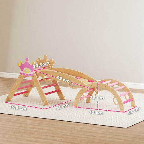 Structure d'escalade intérieure 8 en 1 pour enfants, motif princesse, avec toboggan, rampe et arche, en bois. (1/5)