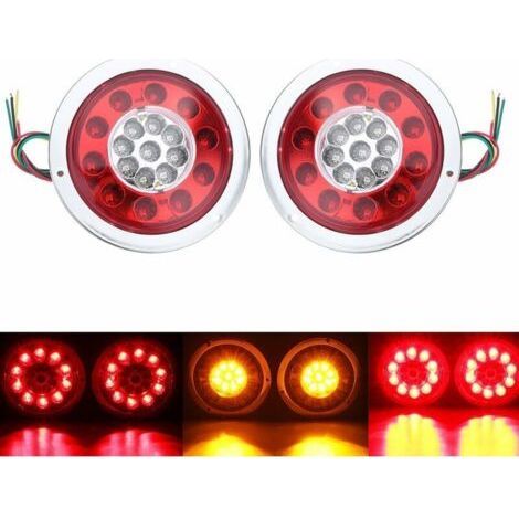 2 Pack 19 LED Round Tail Lights Amber Red Truck Trailer Truck Tail Lights Turn Signal 10-30V Silver (1/4)