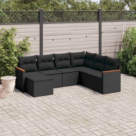 vidaXL Set de comedor de jardín 7 pzas y cojines ratán sintético negro (1/5)