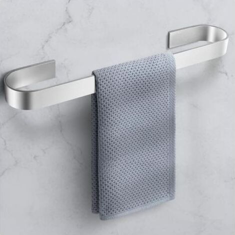 Porte-serviettes de salle de bain mural autocollant argenté 40 cm sans perçage, porte-serviettes de cuisine, adapté à la salle de bain et à la cuisine (1/4)