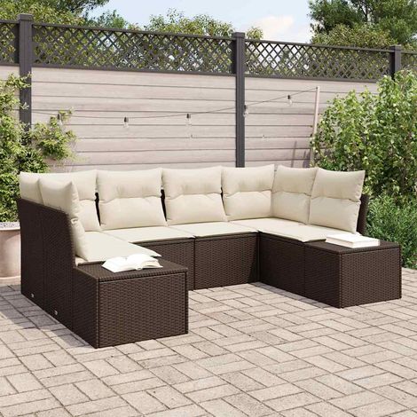 Conjunto de sofás de jardín 6 pcs Marrón y crema Poliratán vidaXL (1/5)