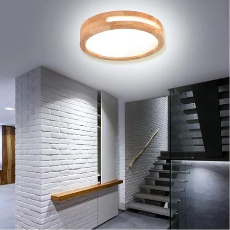 U-do Plafonnier LED,Ø30cm Plafonnier Moderne Rond en Bois Blanc Froid pour Salon Chambre,4500K (1/4)
