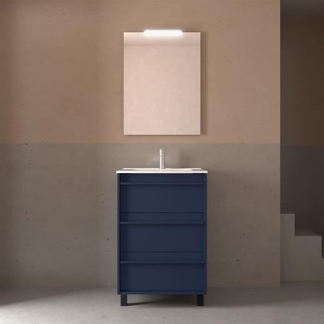 Badezimmermöbel ATTILA 600 3 Schubladen BLUE SATIN + Waschtisch (1/2)