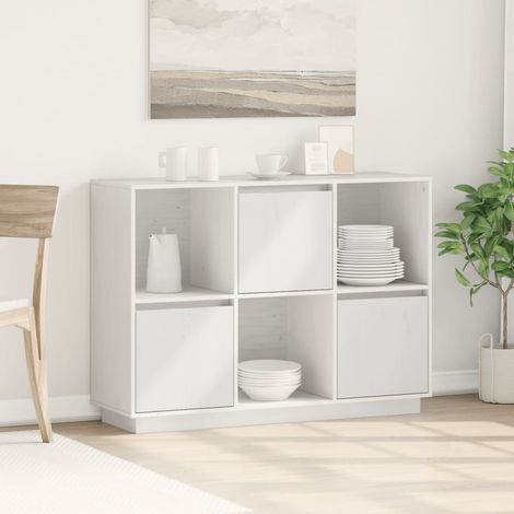 Sideboard Weiß 110,5x35x80 cm Massivholz Kiefer