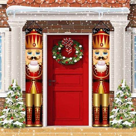 2 distiques de Noël, décorations extérieures, drapeaux extérieurs, drapeau suspendu décoratif d'ambiance festive de style Casse-Noisette King 180 cm x 30 cm tissu polyester 100D (1/5)