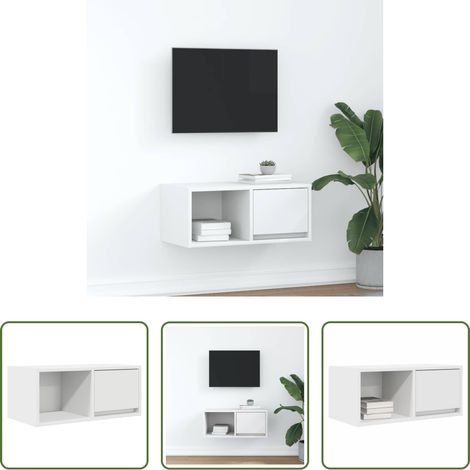 Armoire tv - Meuble TV blanc 60x31x25,5 cm bois d'ingénierie (1/5)