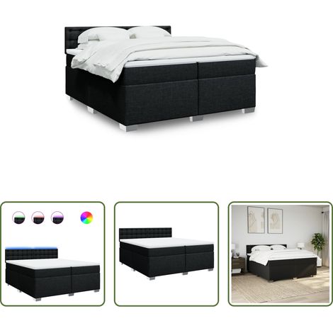 vidaXL Surmatelas - Sommier à lattes de lit avec matelas Noir 200x200 cm Tissu (1/5)
