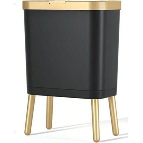 Poubelle haut pied grande capacité,15L, couvercle poussoir, design élégant, assemblage facile,Noir (1/5)