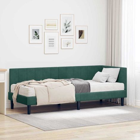 vidaXL Eckbettgestell mit Matratze mit Kopfteil 2 pcs Grün Samt (1/5)
