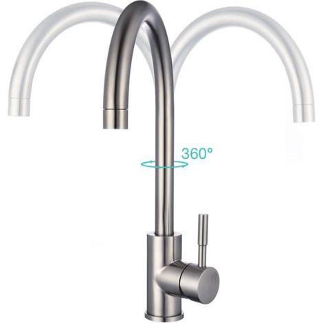 1 Mitigeur de cuisine, rotation 360°, bec haut, acier brossé, salle de bain (1/5)