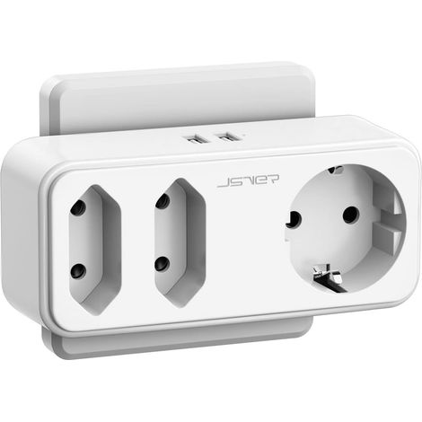 Prise Multiple 5 en 1 - Bloc Multiprises Secteur 3 Prises avec 2 Ports USB Chargeur (12W) - Multiprise Murale Électrique pour Domicile, Bureau, Voyages - Blanc (1/5)