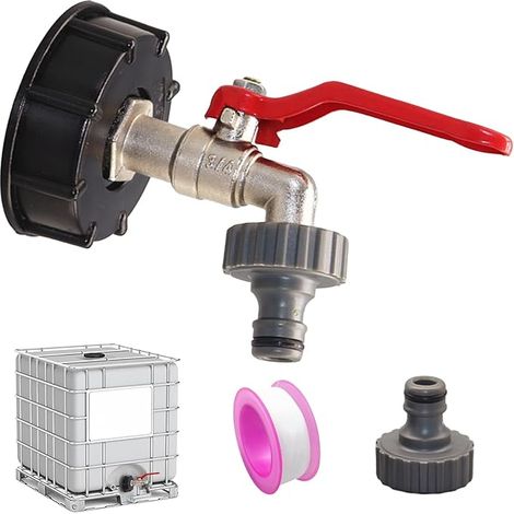 3/4" Robinet Cuve, Robinet Cuve Plastique, Robinet Cuve a Eau S60X6 IBC, Robinet Recuperateur Eau de Pluie, Raccord Cuve 1000 litres, Robinet de Jardin, pour Seau de Pluie, Réservoir d'eau (1/5)