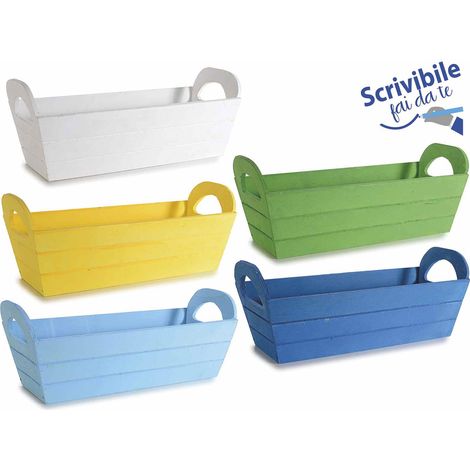 Cestini rettangolari con manici in legno colorato scrivibile fai da te, set da 5 pezzi, cm 31,5 x 12 x 8,5 H