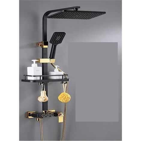 Ensemble de douche mitigeur thermostatique intelli Système de douche de salle de bain Ensemble de douche thermostatique à bouton noir en cuivre Douche de pluie à main pressurisée à 4 vitesses ( Color (1/5)