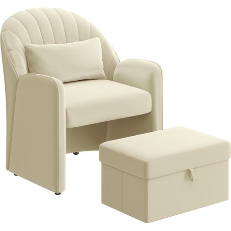Homevive Sillón Relax con Reposapiés de Almacenamiento y una Almohada, Sillón Lectura Carga de 136kg para Salón, Dormitorio y Sala de Estar, Color Beige (1/5)