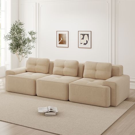 Divano modulare 3 posti in tessuto corduroy beige 293 x 104 x 69 cm, senza montaggio (1/5)