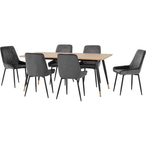 Hamilton & Avery Large Indoor Dining Set - Medium Oak Effect/Grey Velvet
