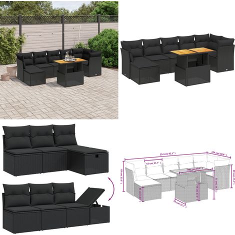 8-tlg. Garten-Sofagarnitur mit Kissen Schwarz Poly Rattan - Gartensorte - Outdoor Möbel - Gartenlounge - Lounge Set - Rattan Gartenmöbel - Home & Living (1/5)