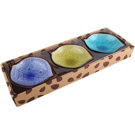 3 Coupelles Apéritif Feuilles - En Céramique - 14 x 11 x 4 cm - Design Japonais Traditionnel - Service Vaisselle Tapas Sauces - Petits Bols Apéro originaux - Idée Cadeau Cuisine (1/4)