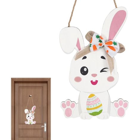 Pancarte De Porte Décorative De Pâques Ornement Accrochable Mignon Enseigne De Pâques Lapin Et Œuf Pour Porte D'Entrée Pour Intérieur Mur Fenêtre Porche Cheminée Clôture Chambre Ferme (1/5)