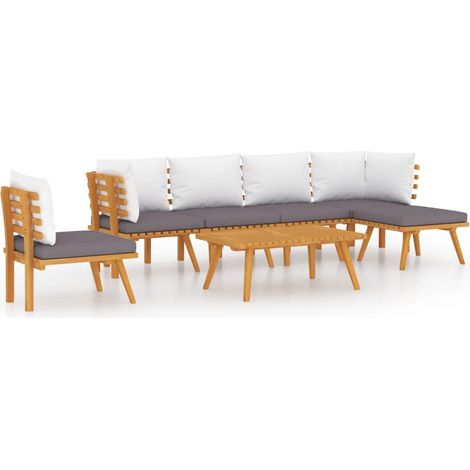 Salon de jardin 7 pcs Contemporain, Ensemble repas de jardin, avec coussins Bois d'acacia solide OIB2684E (1/5)