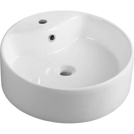 Aqualine Sanitari in ceramica - Lavabo da appoggio, diametro 40 cm, con 1 foro per rubinetto, bianco 49413