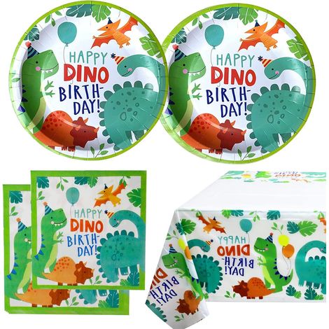 Fournitures de fête d'anniversaire de dinosaure, 20 assiettes 20 serviettes + nappe (1/5)