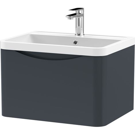 Balterley Dunwood Wall Hung 1 Drawer Bathroom Vanity Unit & Polymarble Basin, Dark Grey, 550mm (1/5)