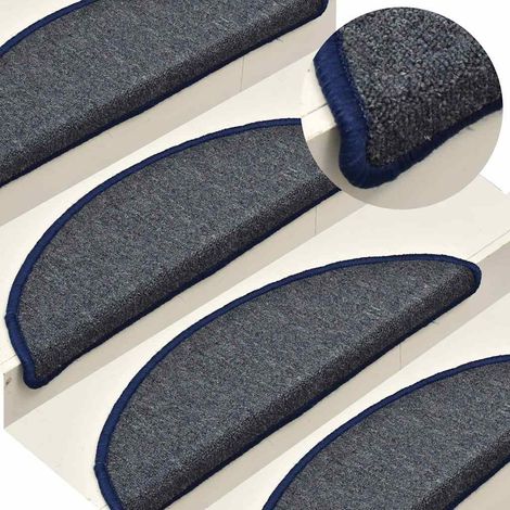 vidaXL Felpudos para escaleras (15 unidades, 56 x 17 x 3 cm, gris oscuro y azul, semicirculares) (1/5)