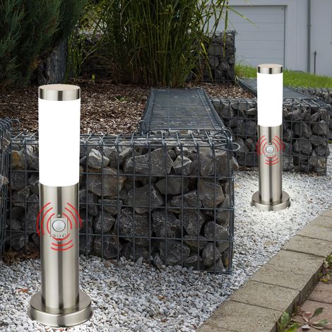 Lampadaire, éclairage de jardin, éclairage de chemin en acier inoxydable, éclairage extérieur avec détecteur de mouvement, argent, 1x E27, DxH 12,7x45 cm, lot de 2 (1/5)