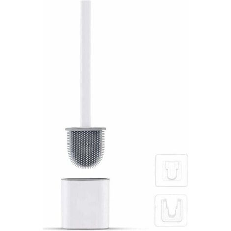 Brosse WC En Silicone Plate, XU, Anti-Goutte Antibactérienne, Montage Mural/Sol, Blanc - (1/4)