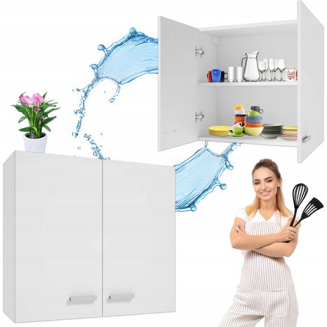 Hängeschrank Küche - 60 x 60 x 31 cm - Weiß - Elegant und funktional - Mit Chromgriffen (1/5)