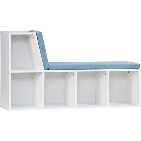 Beyamis Bibliotheksbank 2-in-1 mit 5 Staufächern und 2 Kissen, 108 x 30 x 60 cm, weiß/blau