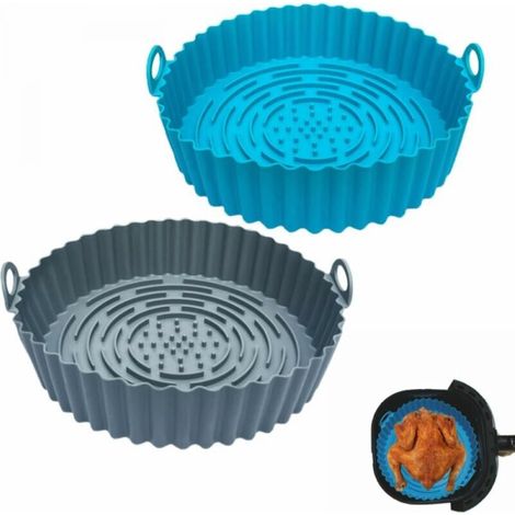 Stück Airfryer-Zubehör, 20 cm, rund, wiederverwendbar, Airfryer-Zubehör für Grillrost, Backofen, Mikrowelle (Grau + Blau) FLITI (1/4)