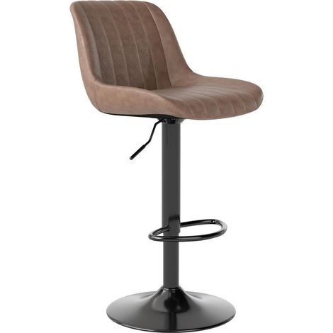 Barhocker mit Lehne, drehbar & höhenverstellbar, PU-Leder, Braun (1/5)