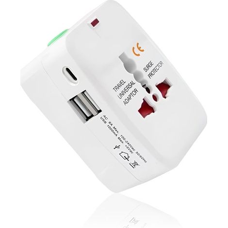 Adaptador de viaje universal - Adaptador de enchufe mundial - Viajes internacionales - 8 tomas de corriente 3 puertos USB - Compacto y ligero (1/5)